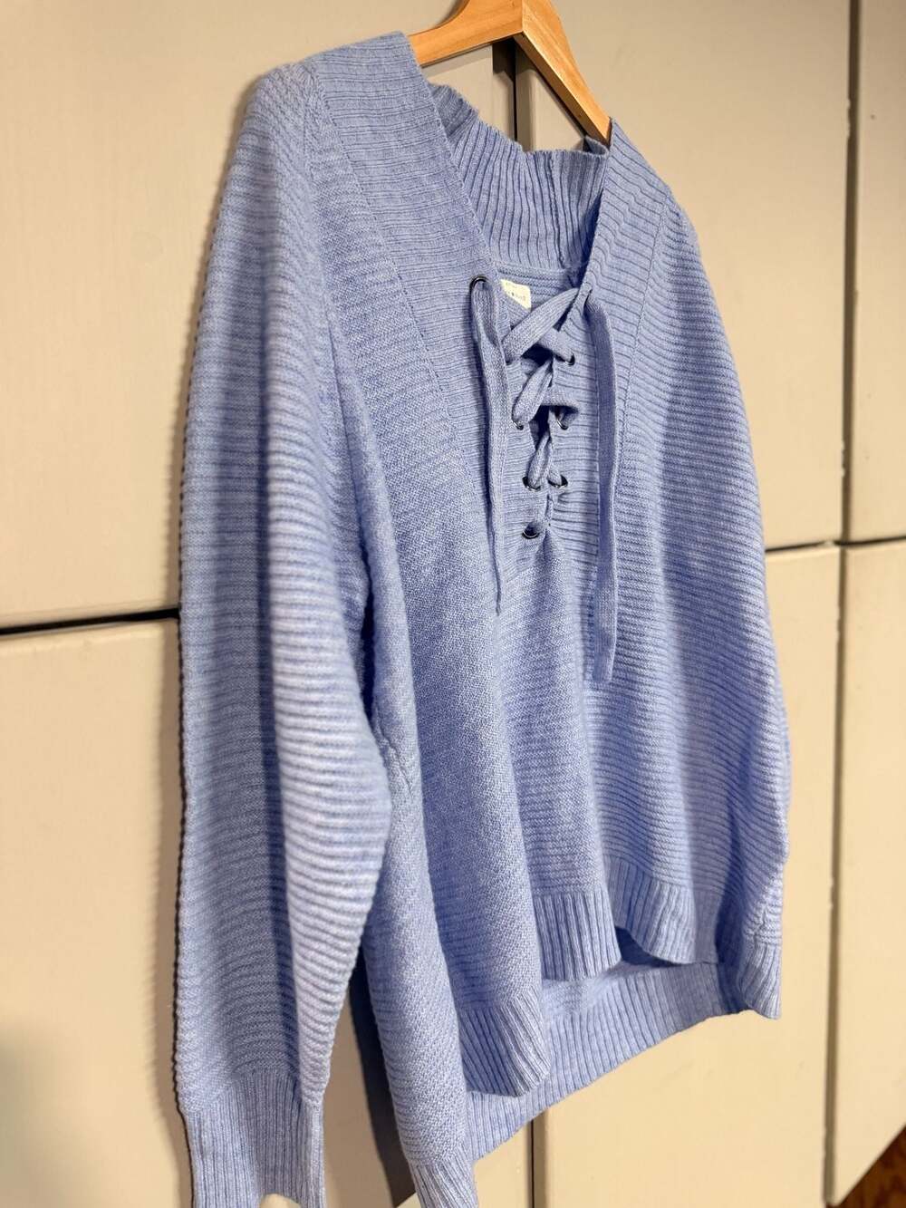 Lucky Brand Blue Lace Up Front Long Sleeve Knit Pullover Sweater Plus Size 3X - Picture 2 of 5